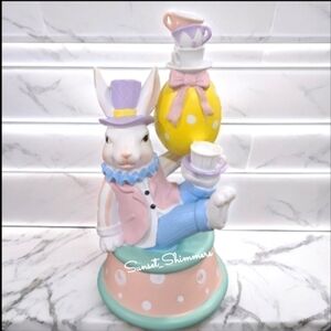 Martha Stewart Pastel Mad Hatter Easter Bunny Rabbit w/ Teacups 12" New